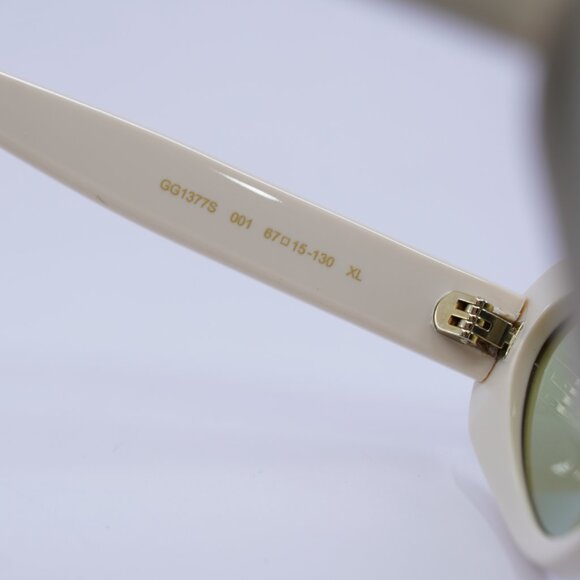 Gucci GG1377S 001 Sunglasses Shiny Ivory Cat Eye Frame, Green Lenses main image 11